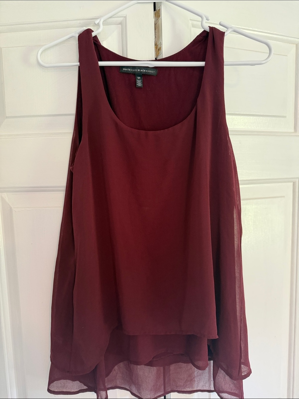 White House Black Market Burgundy Layered Chiffon Tank